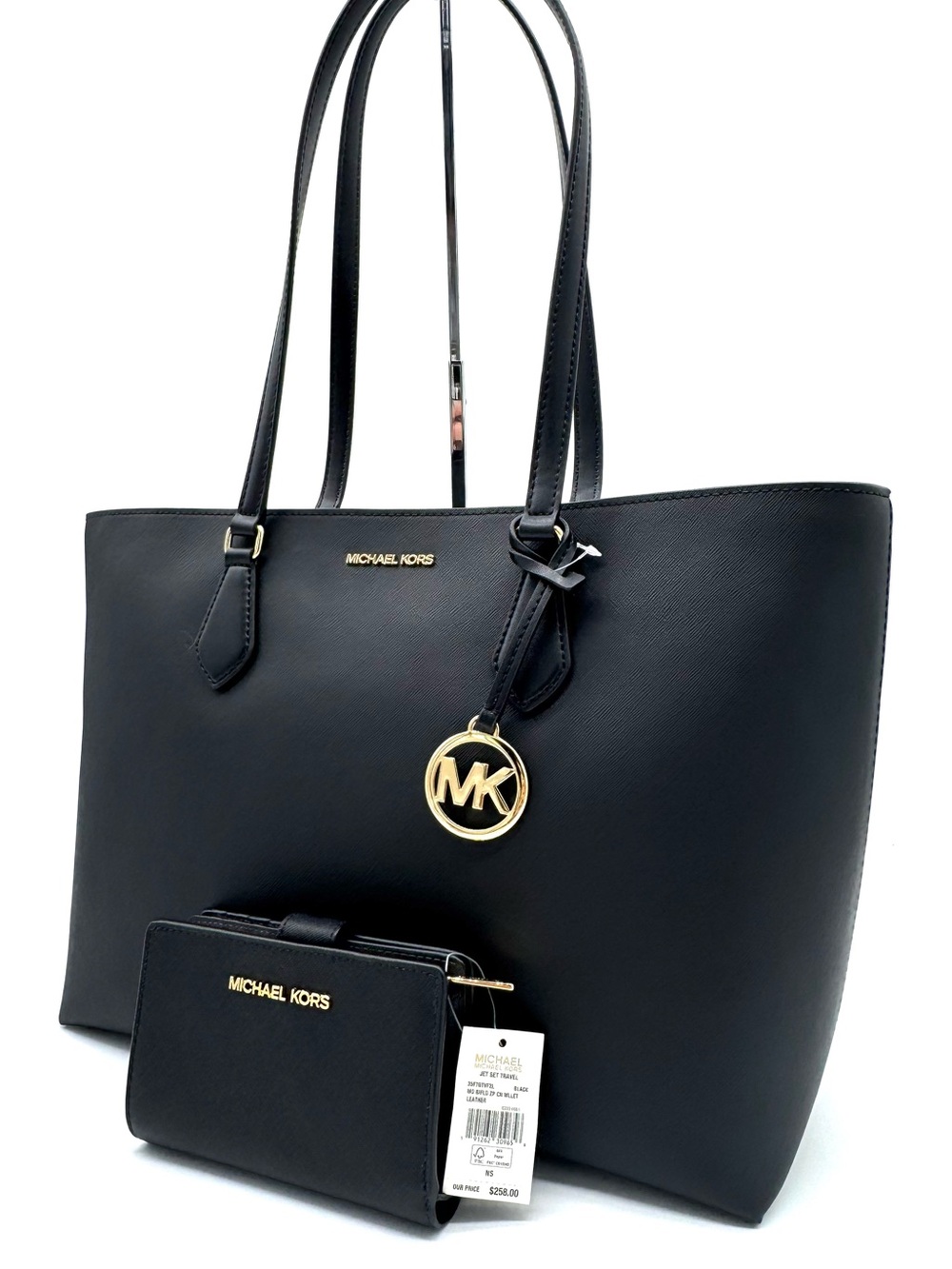 Michael Kors Bag Large Sheila Mf Tote Bag & Matching Bifold Wallet Black/Gold